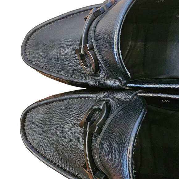 Salvatore Ferragamo Crown Nero Pebble Calf Loafer Mens Shoe Size 10.5 E With Box - Picture 9 of 17